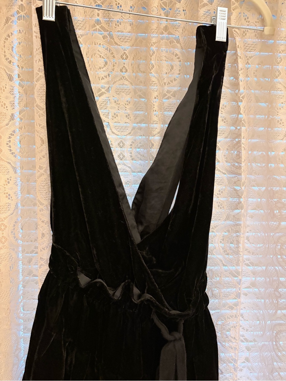 Free People Black Velvet Wide Leg Jumpsuit Pockets Boho S